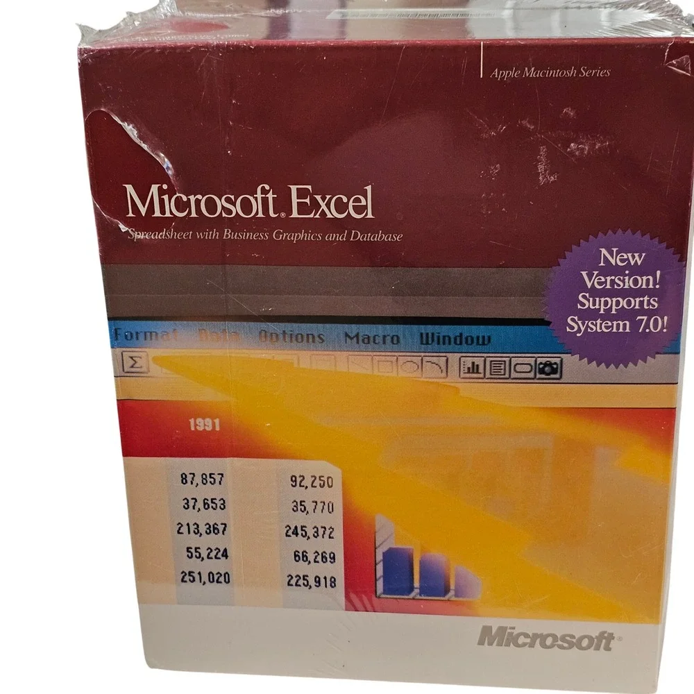 Vintage Microsoft Excel 3.0 Apple Macintosh 1991 Big Box Sealed NOS Mac‎ OS 90s
